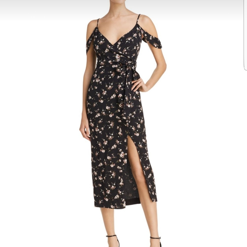 New Bardot Cold-shoulder Black Floral Dress